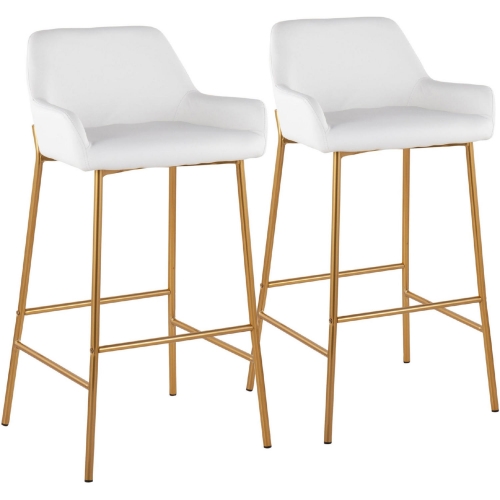 Daniella 30" Bar Stool in White Leatherette & Gold Metal (Set of 2)